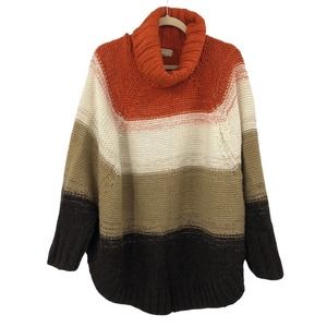 Michael Kors Sweater 2X Chunky Turtleneck Alpaca Pancho Colorblock